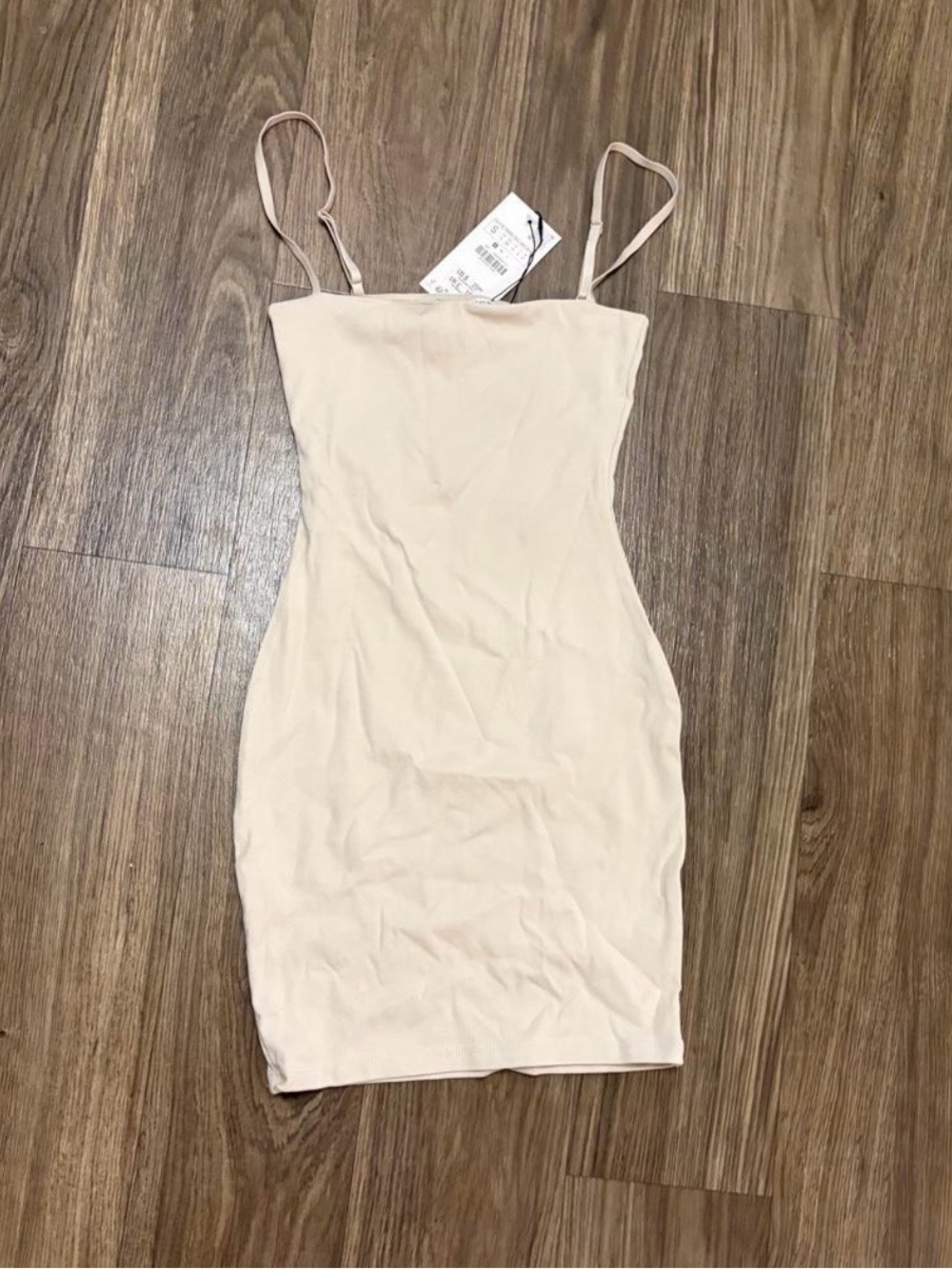 Zara Cream Bodycon Spaghetti Strap Dress